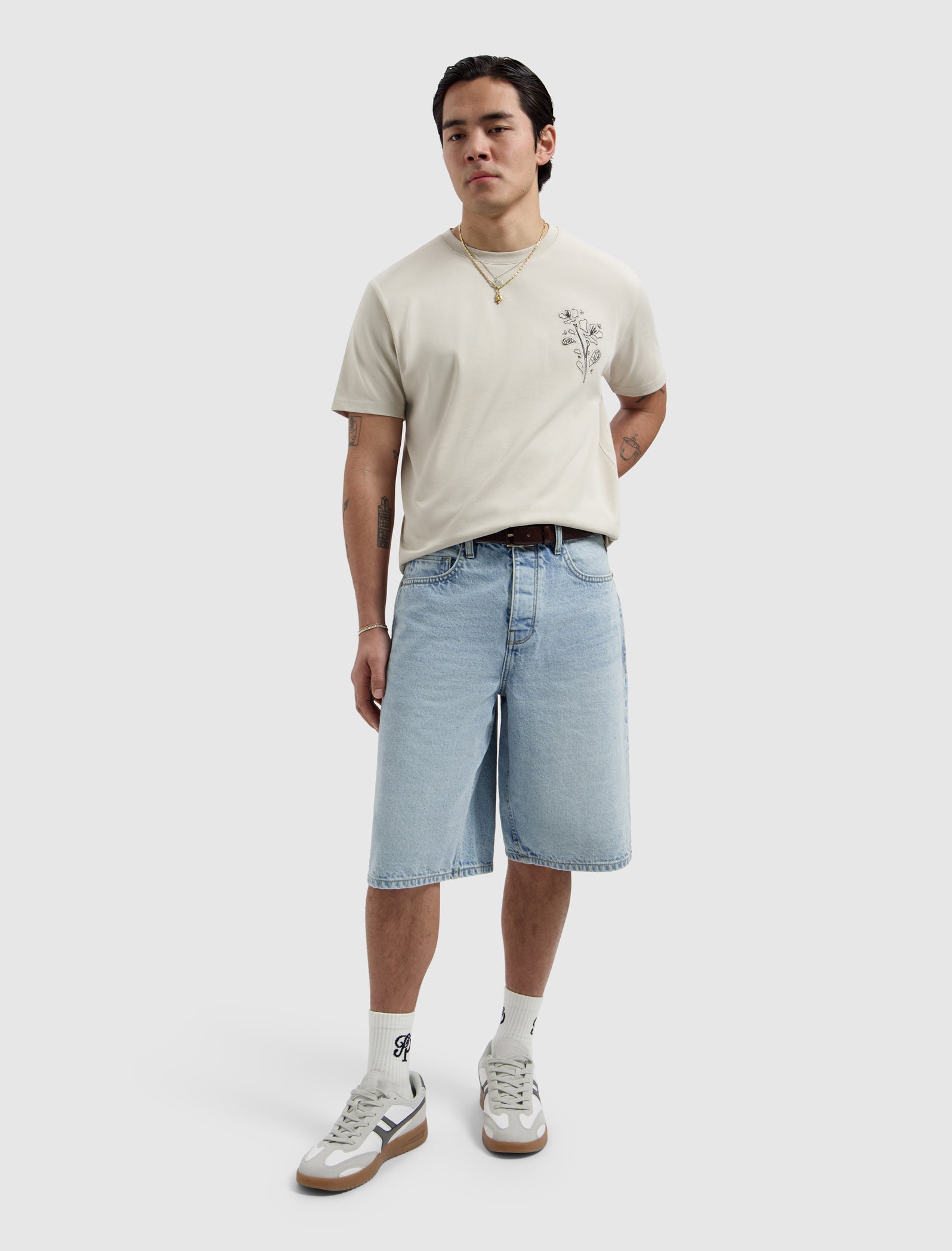 Pure Path Embroidered Flower T-shirt - Sand
