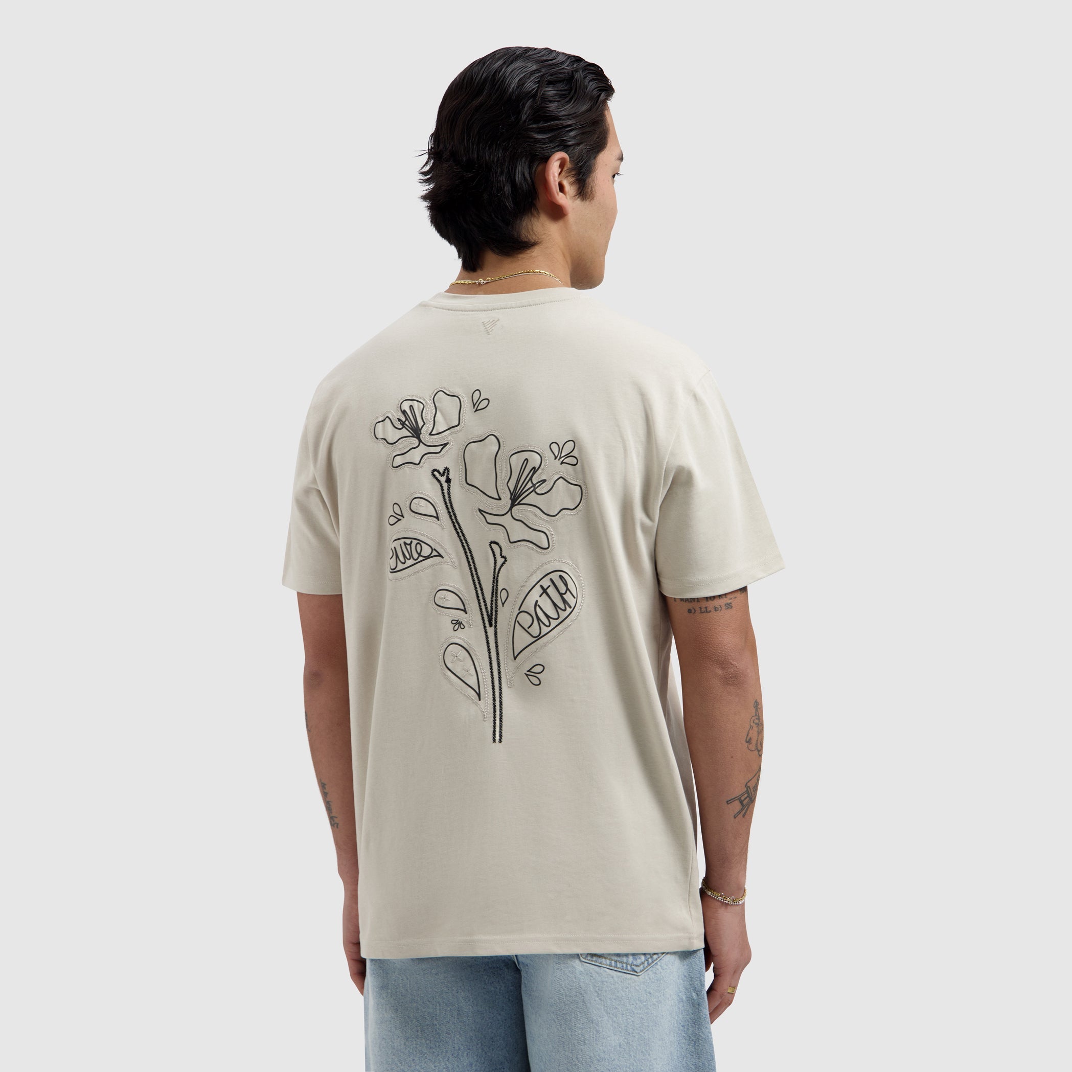 Pure Path Embroidered Flower T-shirt - Sand