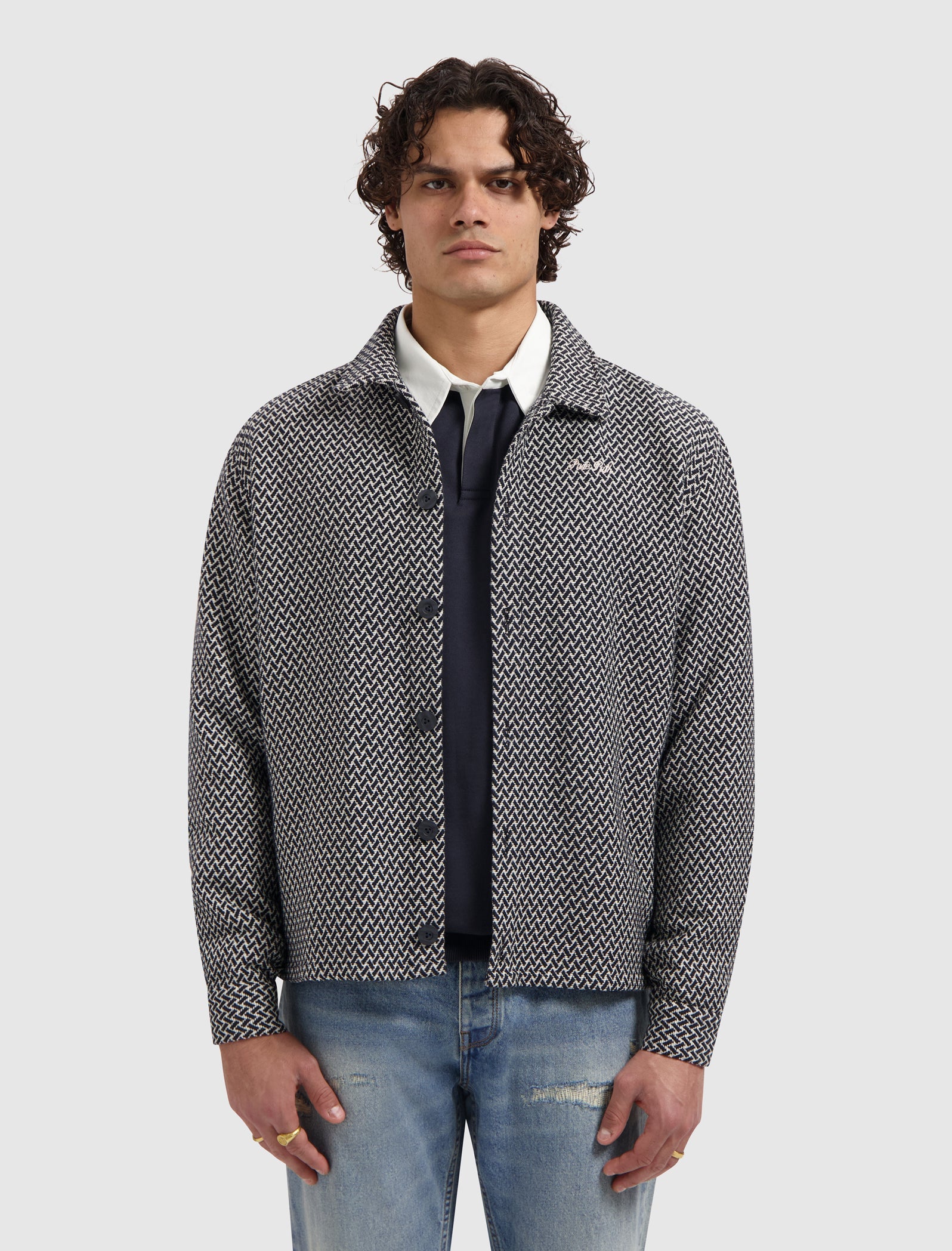 Pure Path Two-tone Jacquard Overshirt - Dark Navy