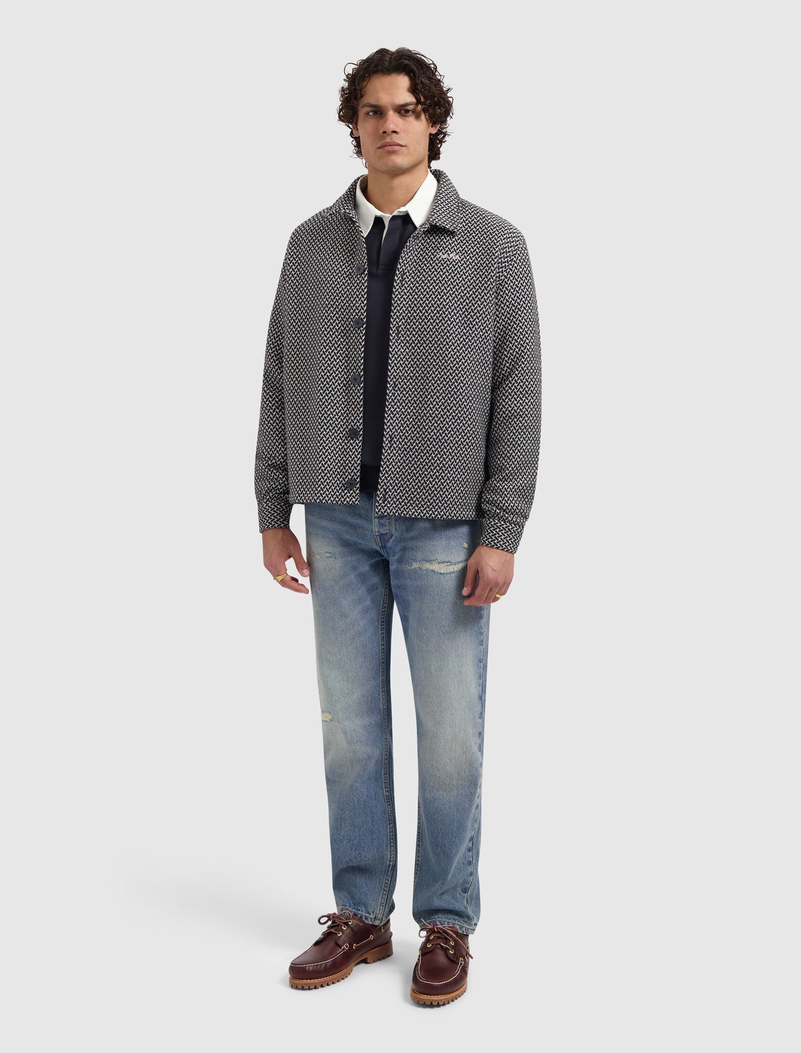 Pure Path Two-tone Jacquard Overshirt - Dark Navy
