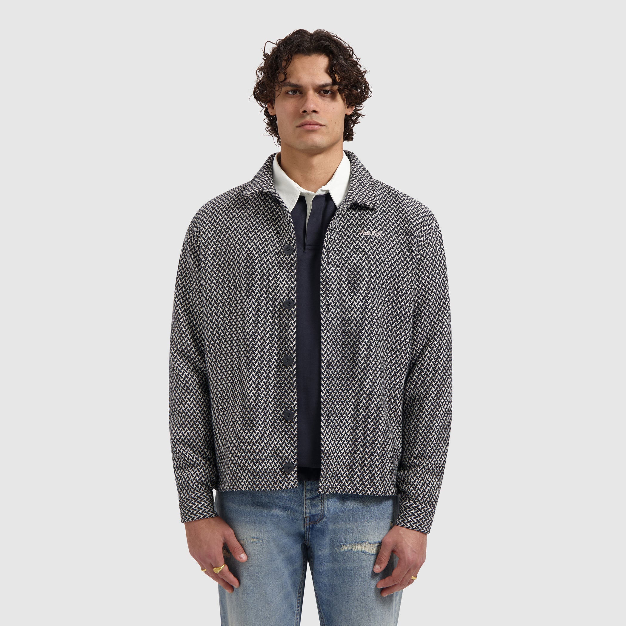 Pure Path Two-tone Jacquard Overshirt - Dark Navy