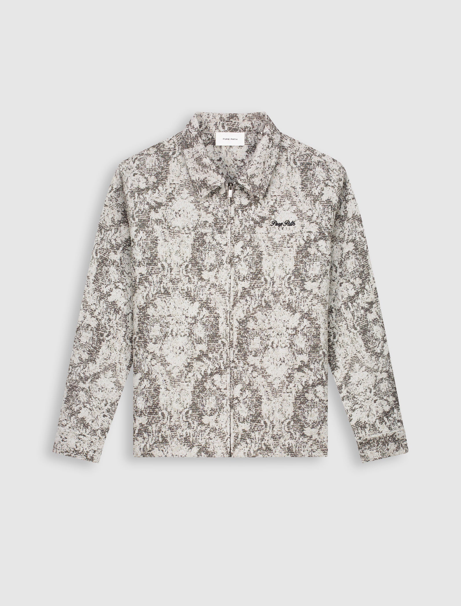 Pure Path Jacquard Flower Full Zip Overshirt - Black