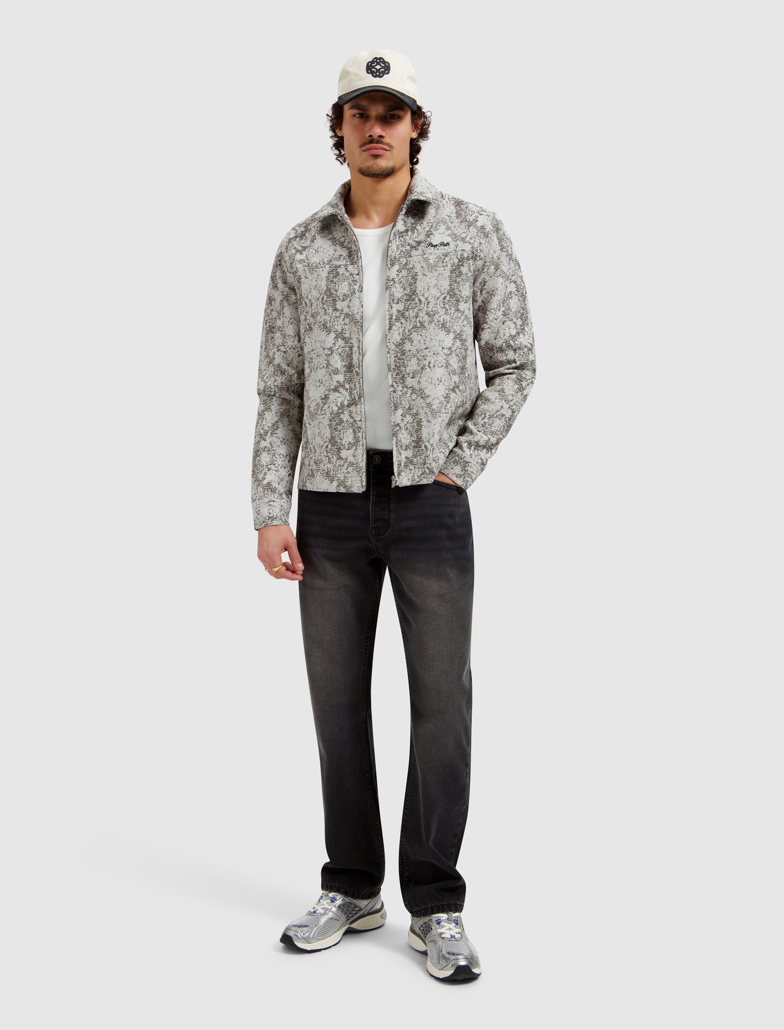 Pure Path Jacquard Flower Full Zip Overshirt - Black