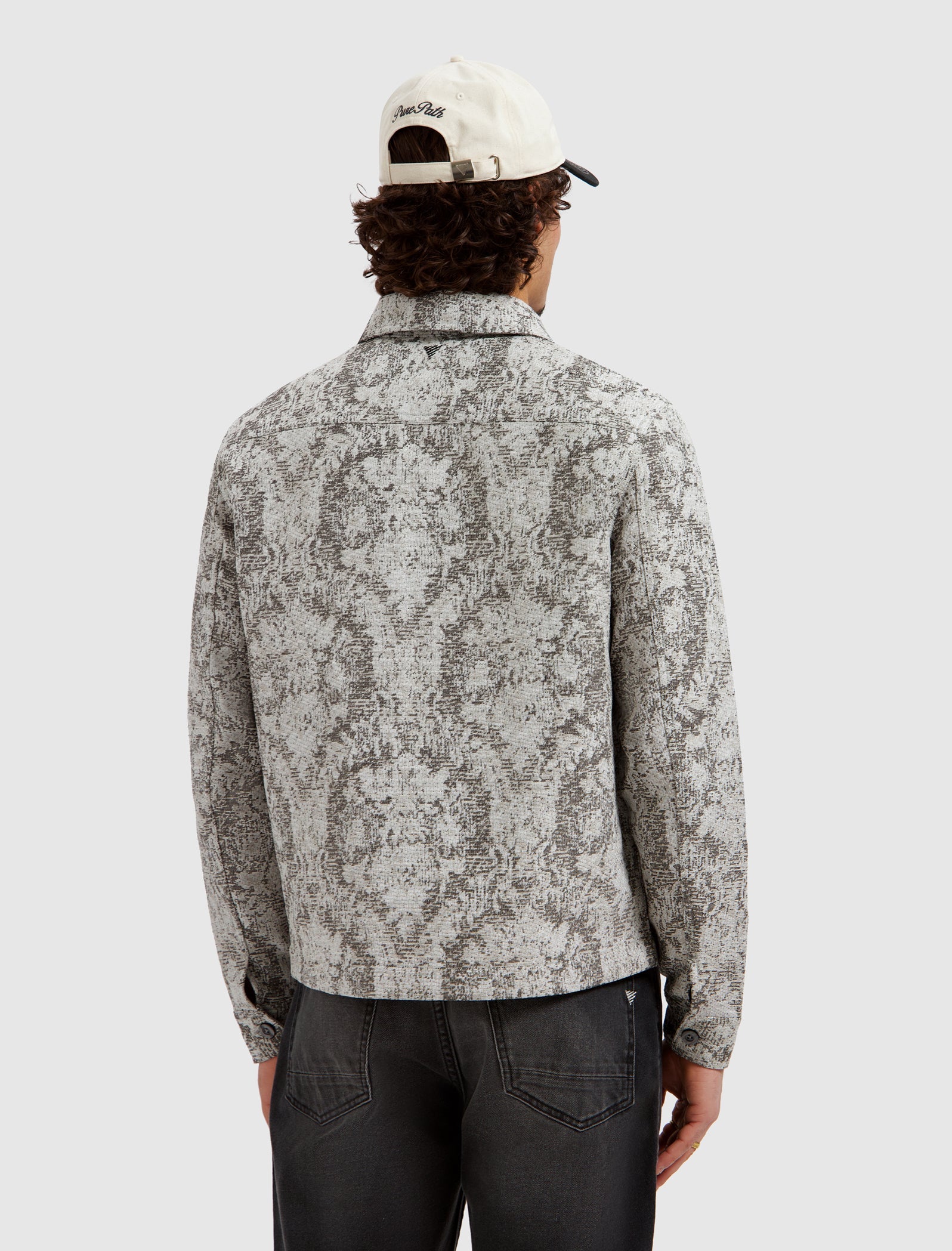 Pure Path Jacquard Flower Full Zip Overshirt - Black