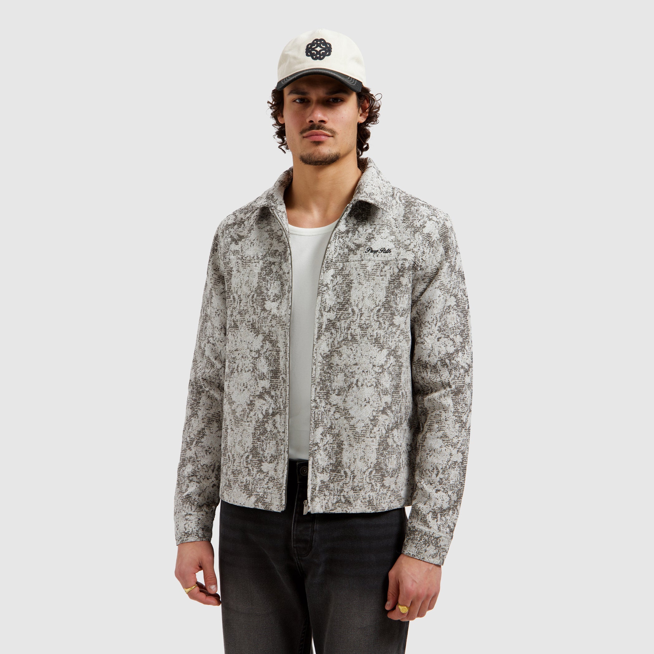 Pure Path Jacquard Flower Full Zip Overshirt - Black