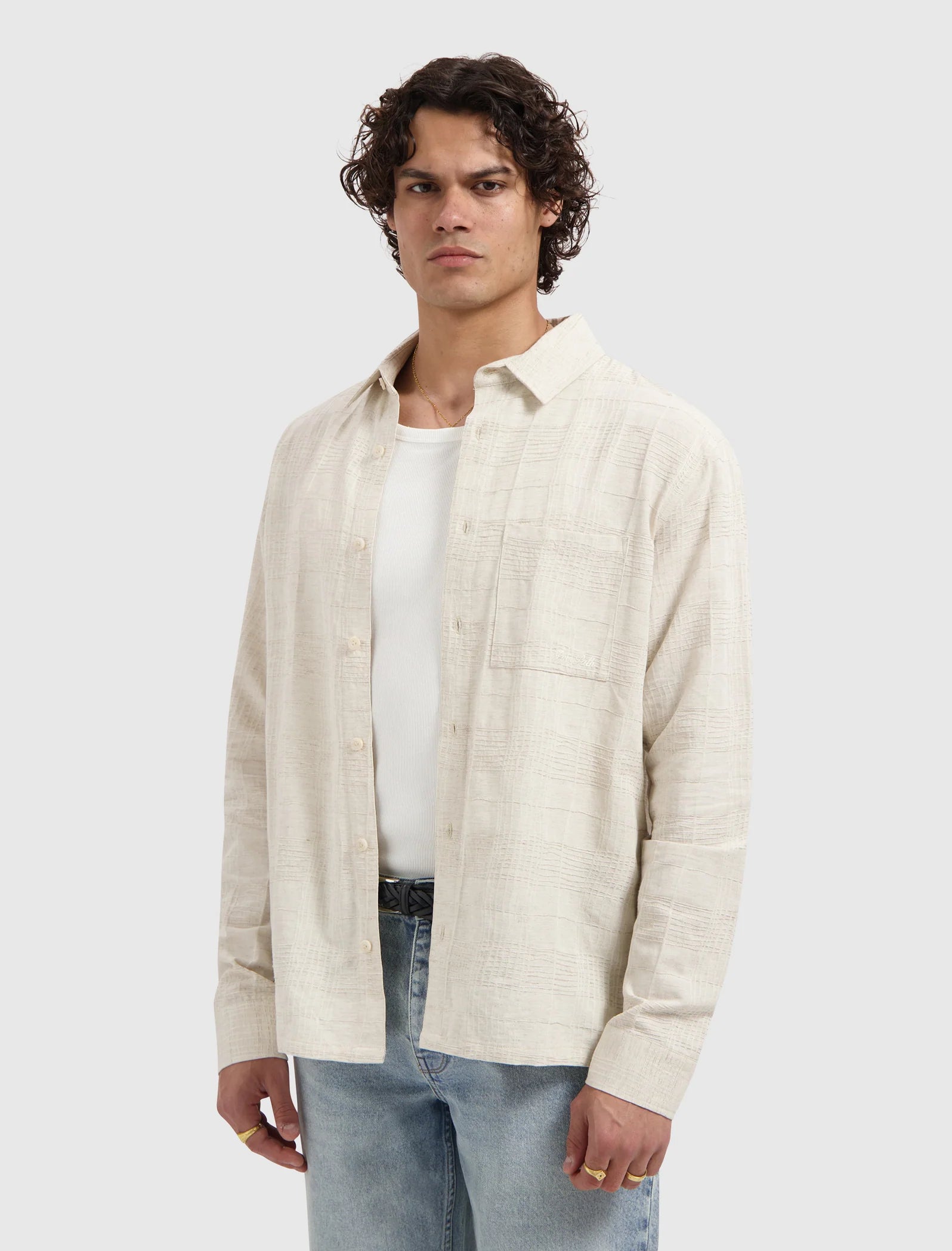 Pure Path Structured Check Shirt - Ecru