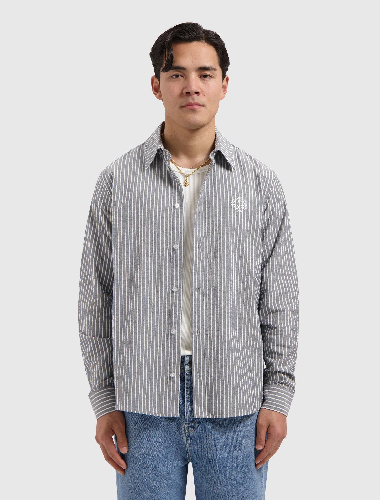 Pure Path Striped Seersucker Shirt - Dark Navy