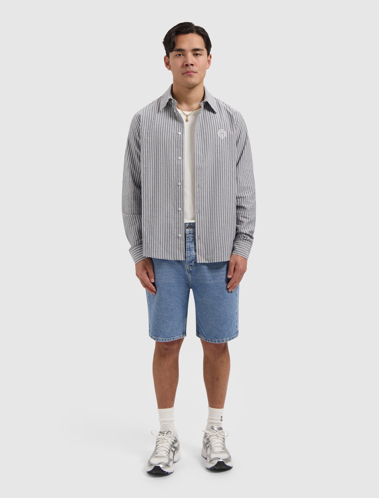 Pure Path Striped Seersucker Shirt - Dark Navy