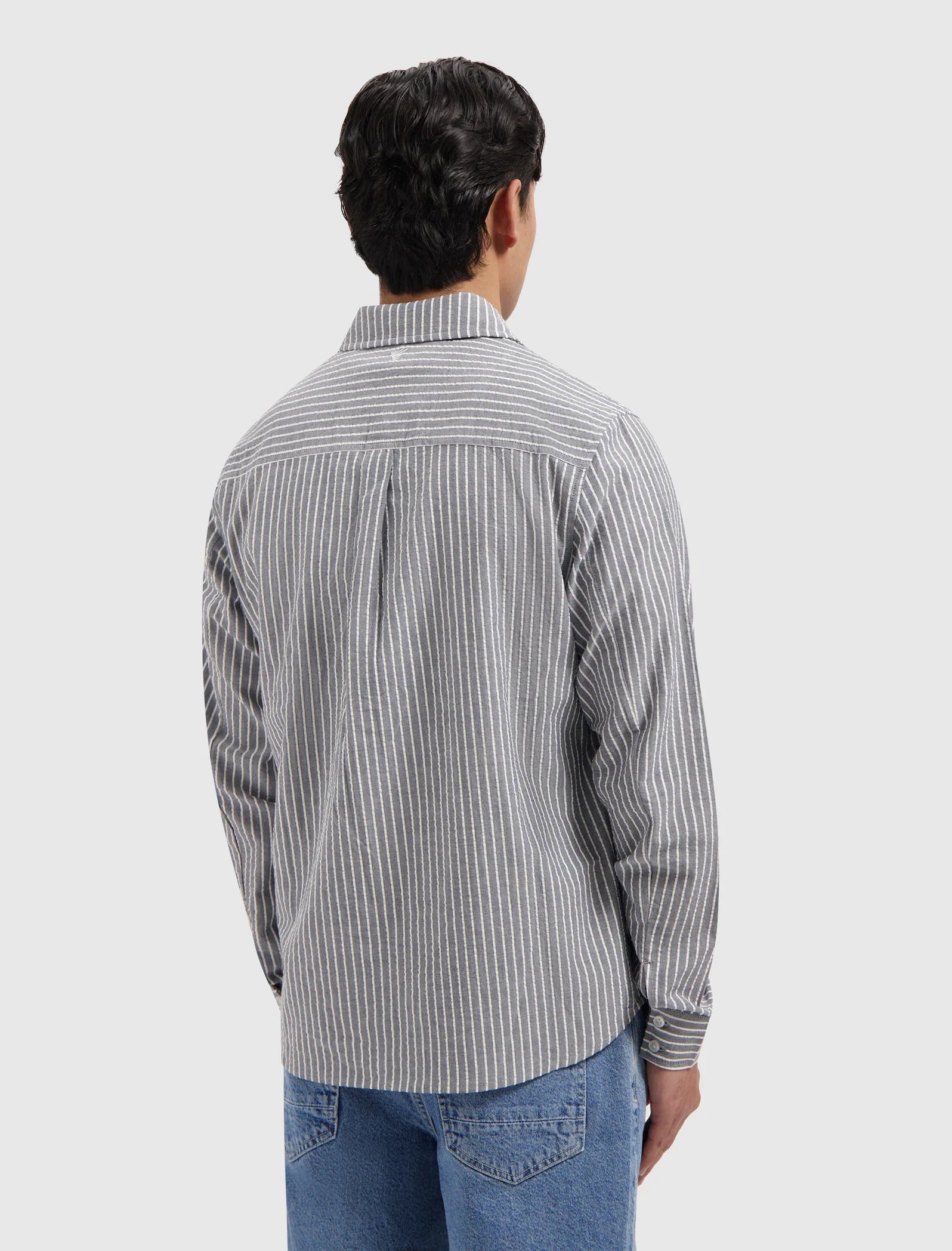 Pure Path Striped Seersucker Shirt - Dark Navy