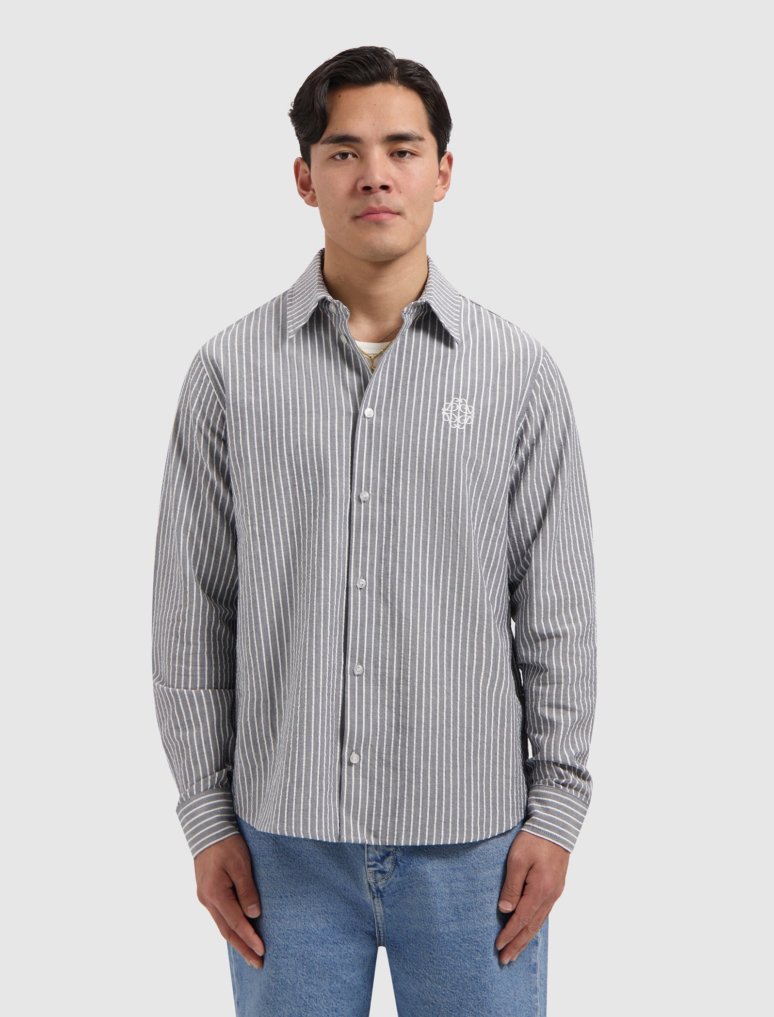 Pure Path Striped Seersucker Shirt - Dark Navy