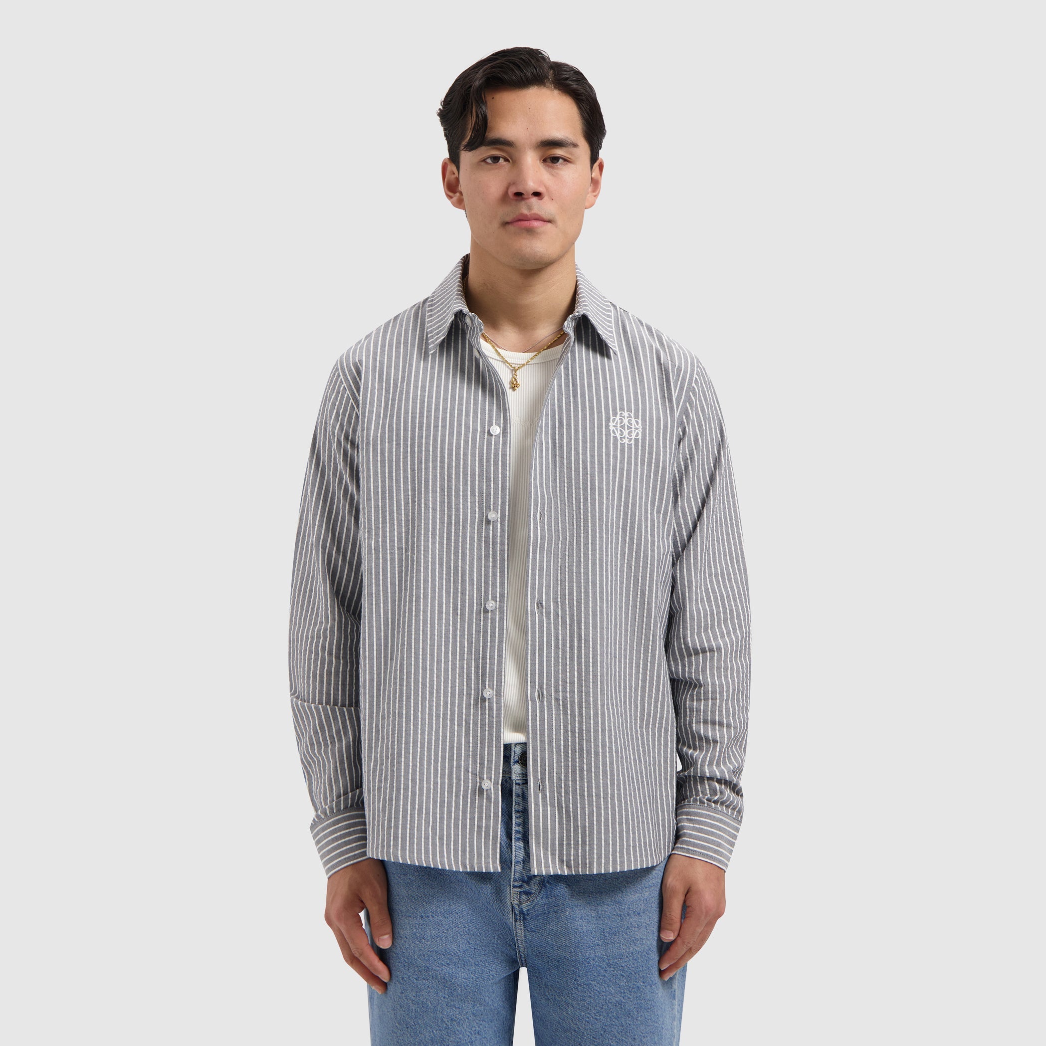 Pure Path Striped Seersucker Shirt - Dark Navy