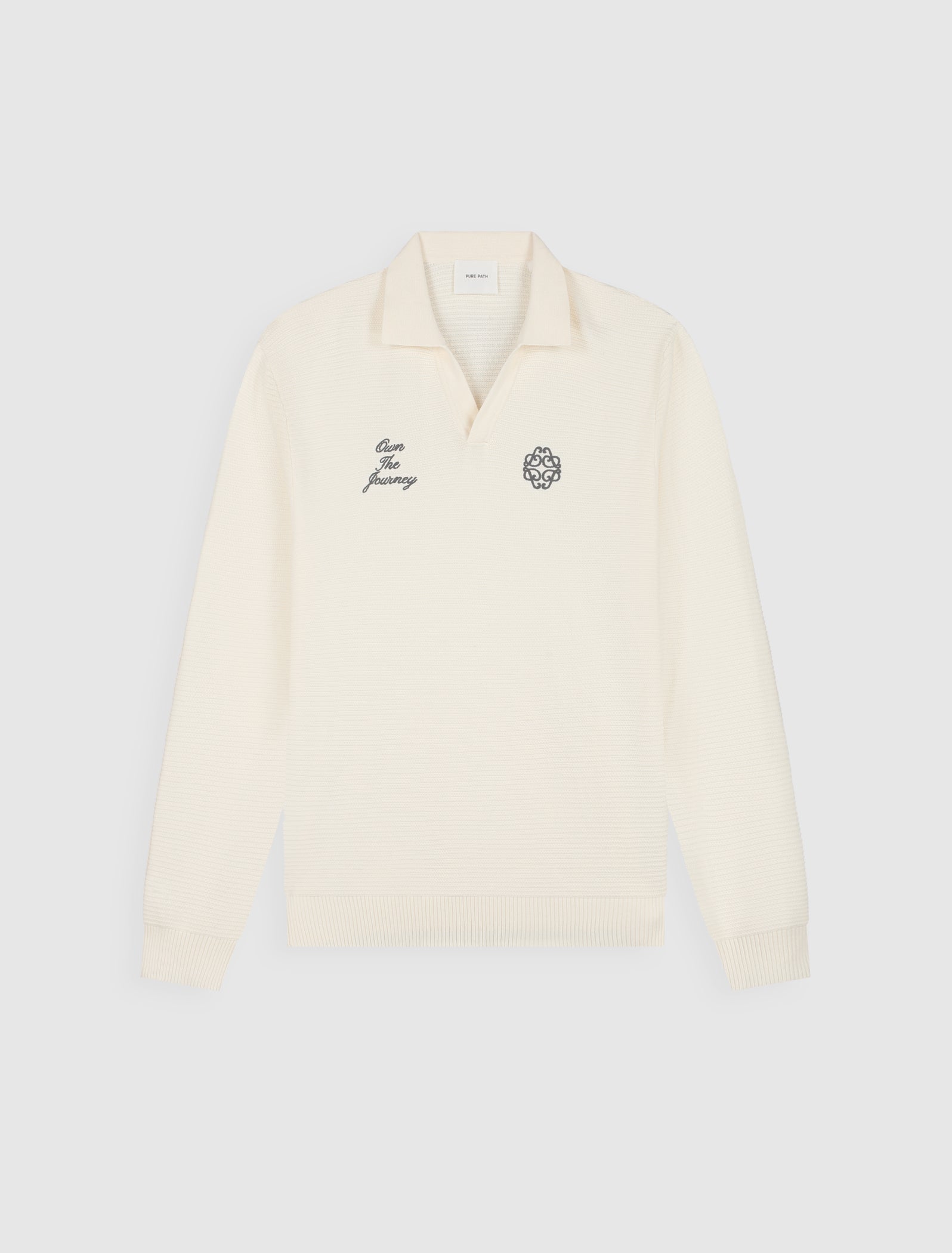 Pure Path Embroidered Braided Knit Polo - Off White