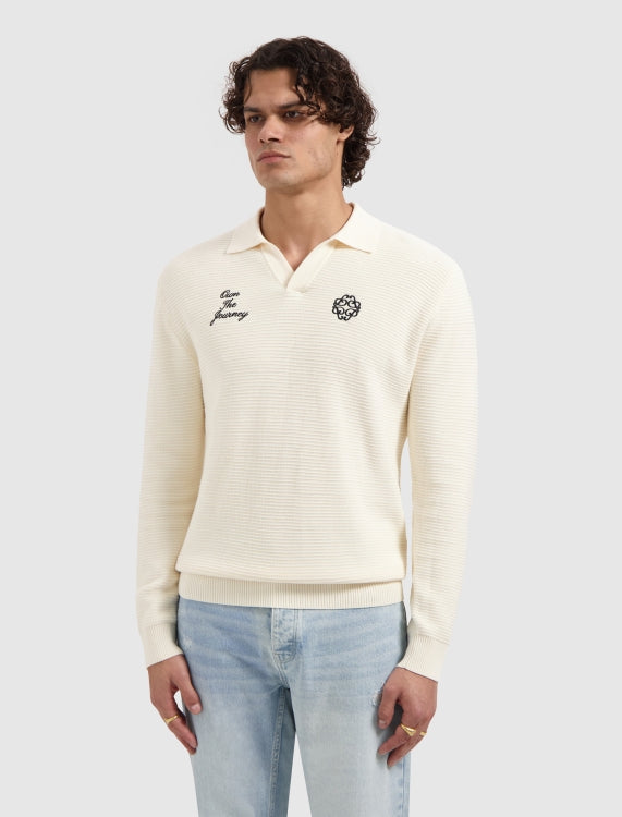 Pure Path Embroidered Braided Knit Polo - Off White