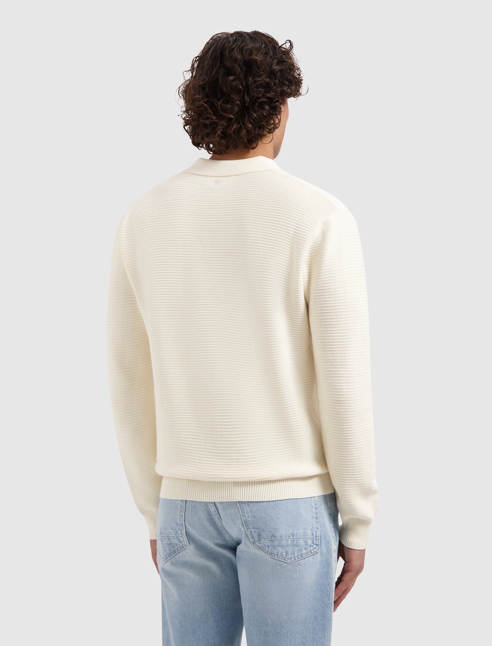 Pure Path Embroidered Braided Knit Polo - Off White