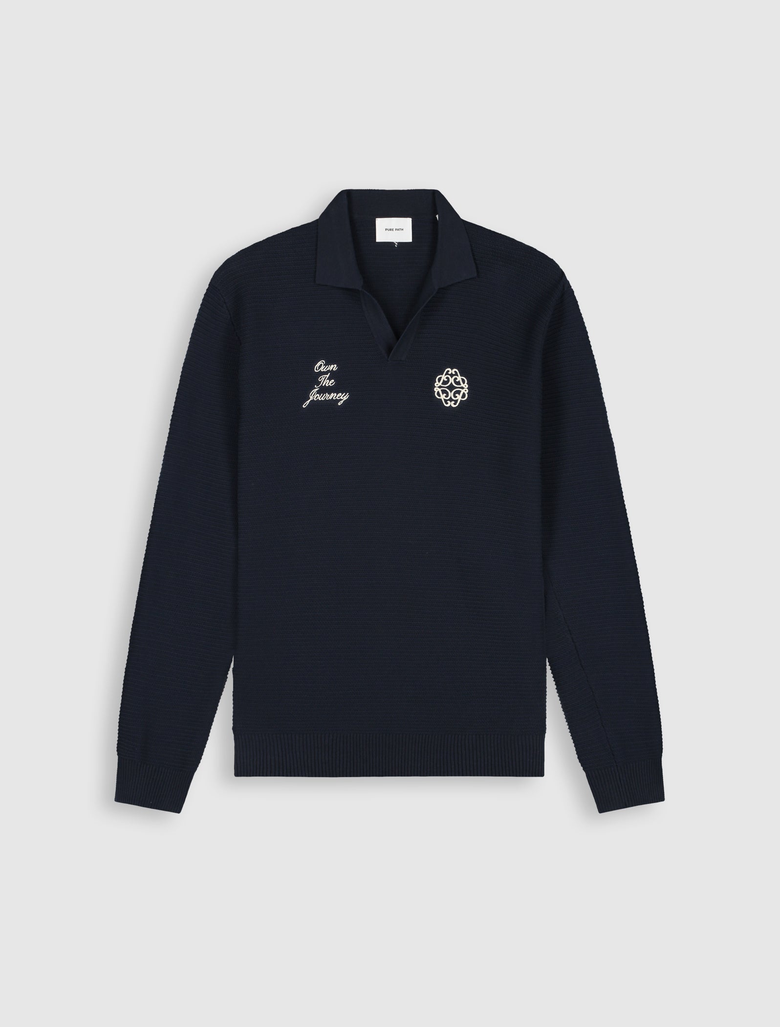 Pure Path Embroidered Braided Knit Polo - Dark Navy