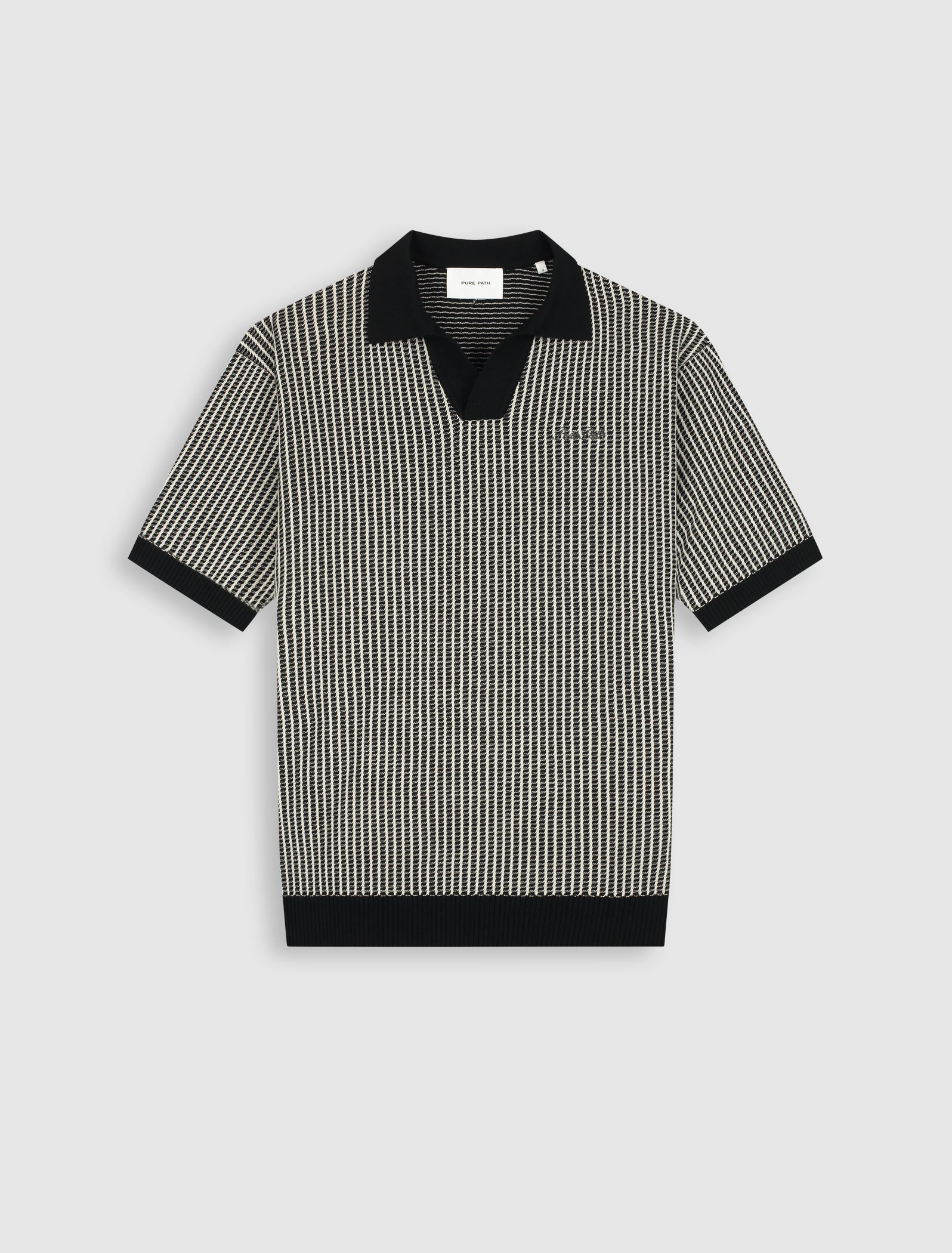 Pure Path Ladder Stitch Knit Polo - Black