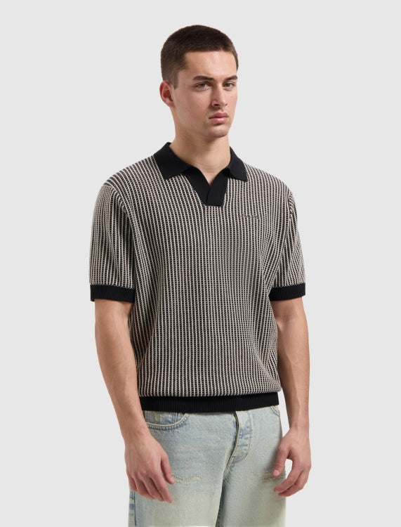Pure Path Ladder Stitch Knit Polo - Black