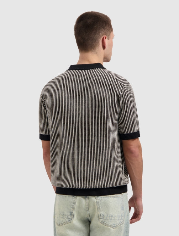 Pure Path Ladder Stitch Knit Polo - Black