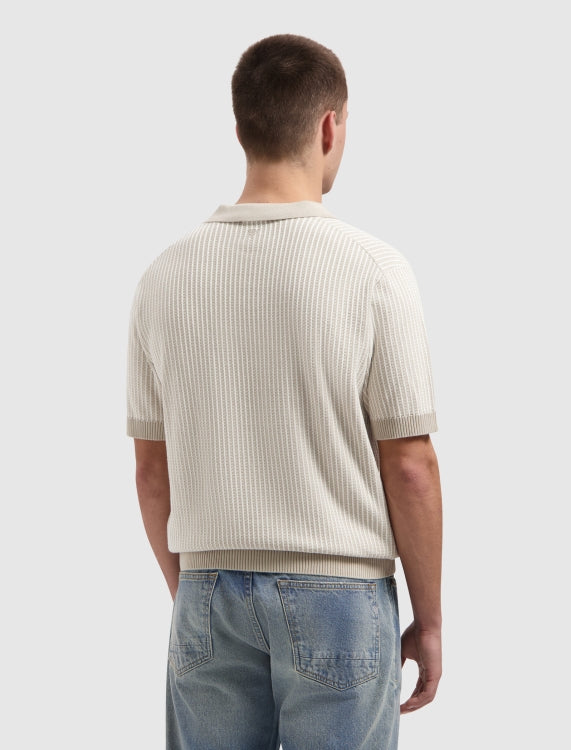 Pure Path Ladder Stitch Knit Polo - Sand
