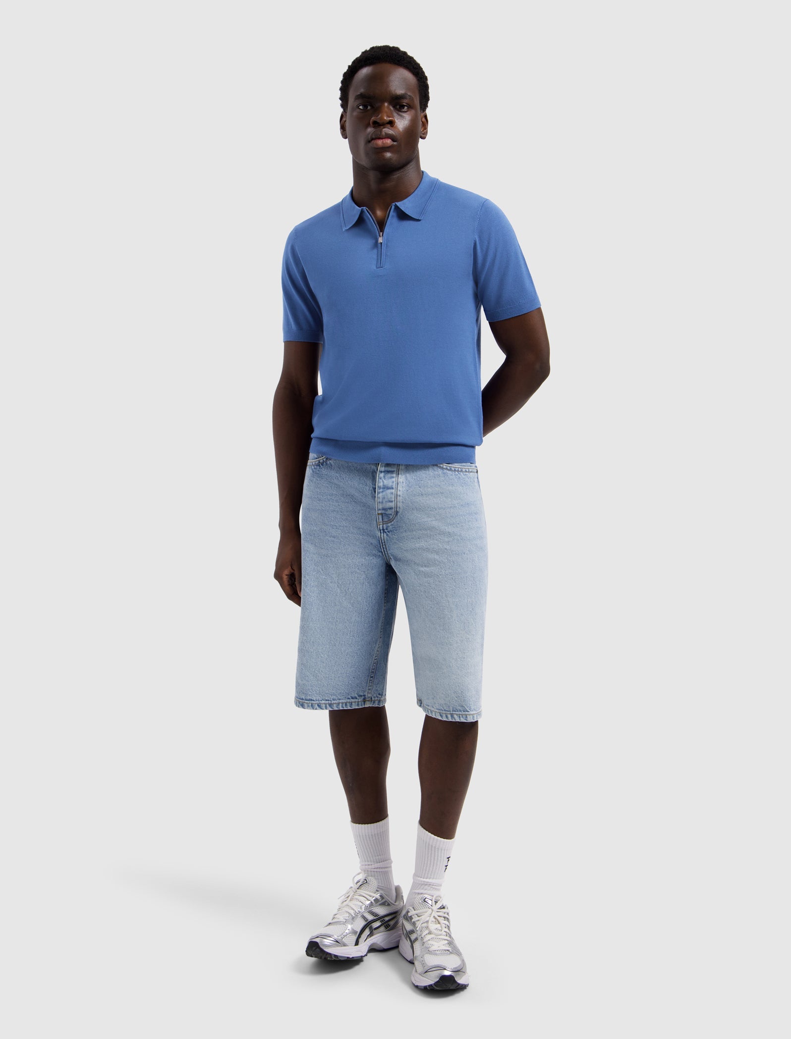 Pure Path Half-Zip Flat Knit Polo - Faded Cobalt