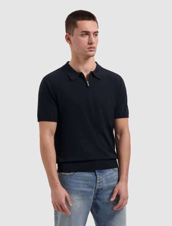 Pure Path Half-Zip Flat Knit Polo - Dark Navy