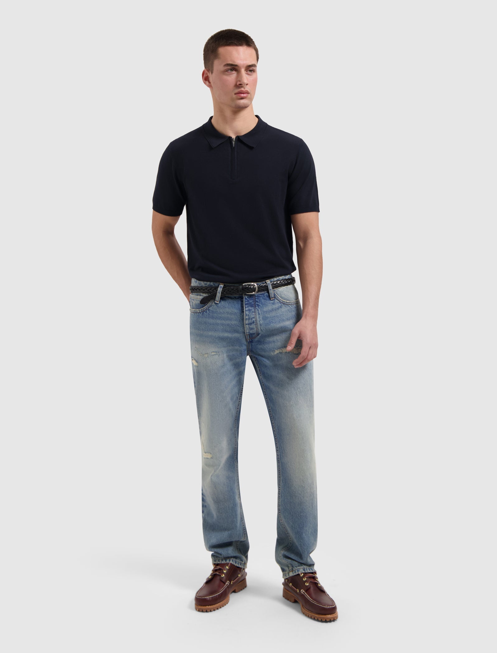 Pure Path Half-Zip Flat Knit Polo - Dark Navy