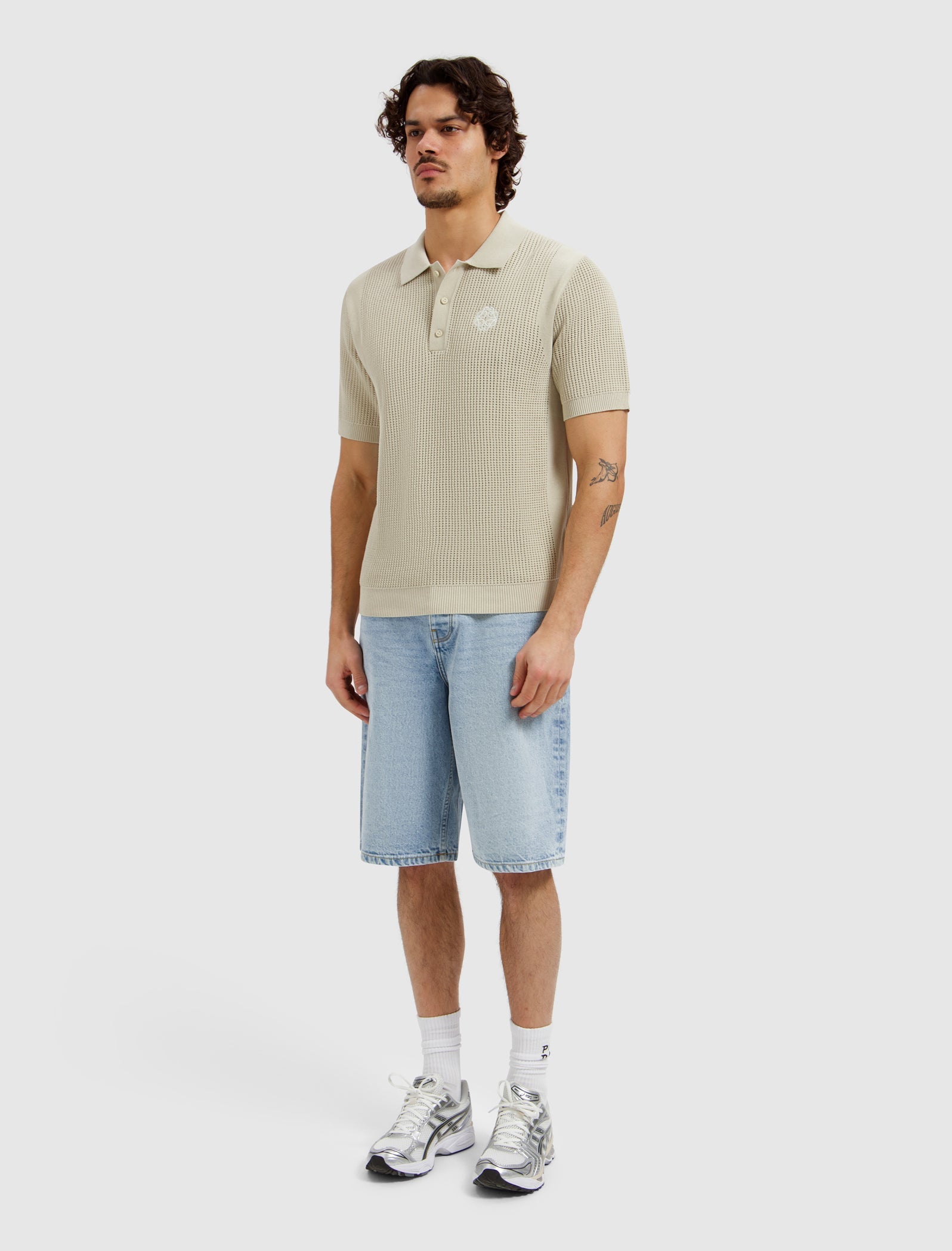 Pure Path Emblem Open Knit Polo - Sand