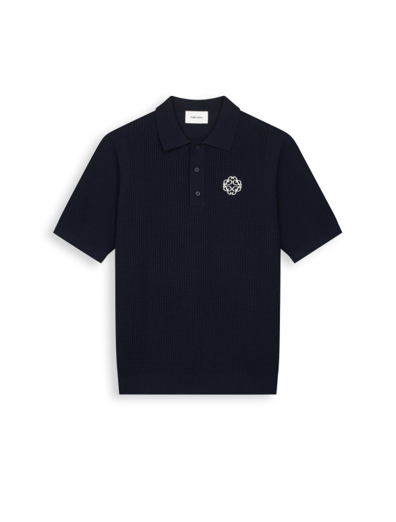 Pure Path Emblem Open Knit Polo - Dark Navy