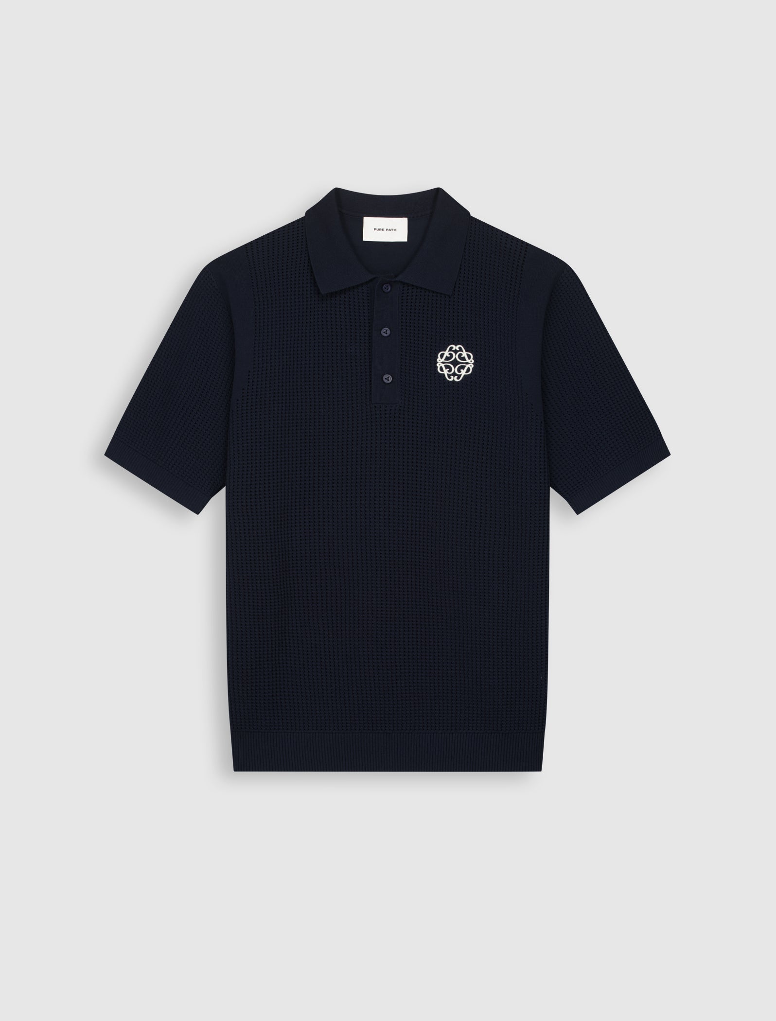 Pure Path Emblem Open Knit Polo - Dark Navy