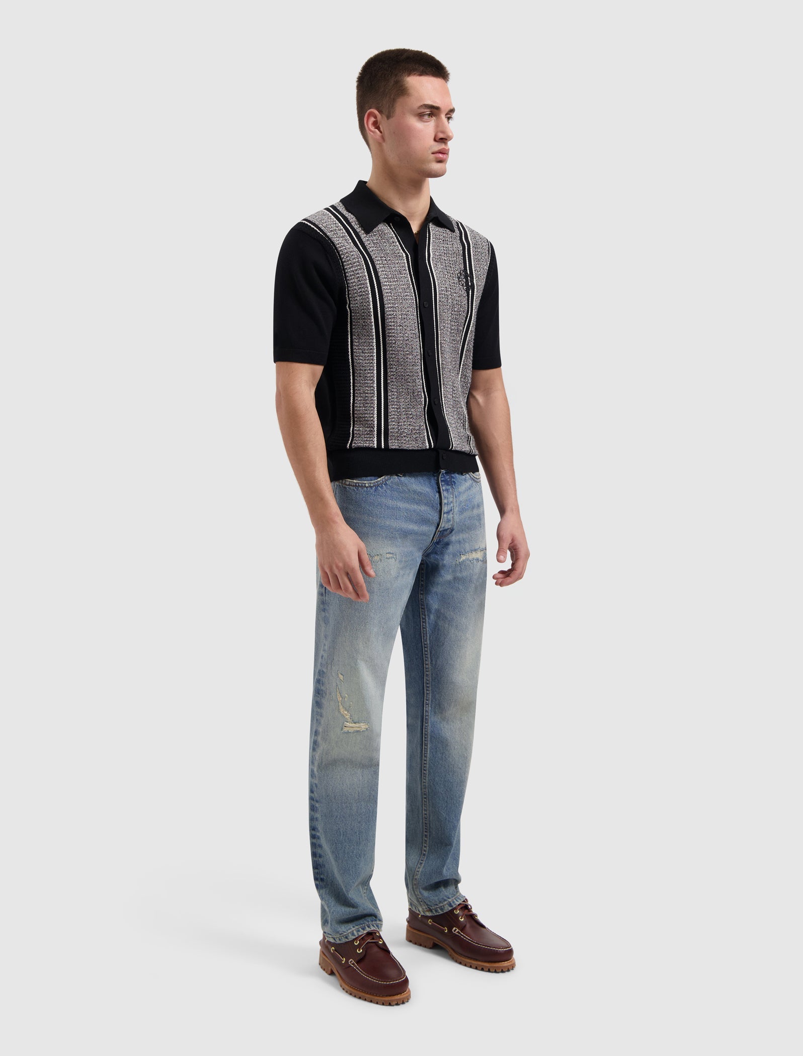 Pure Path Ripley Jacquard Knit Shirt - Black