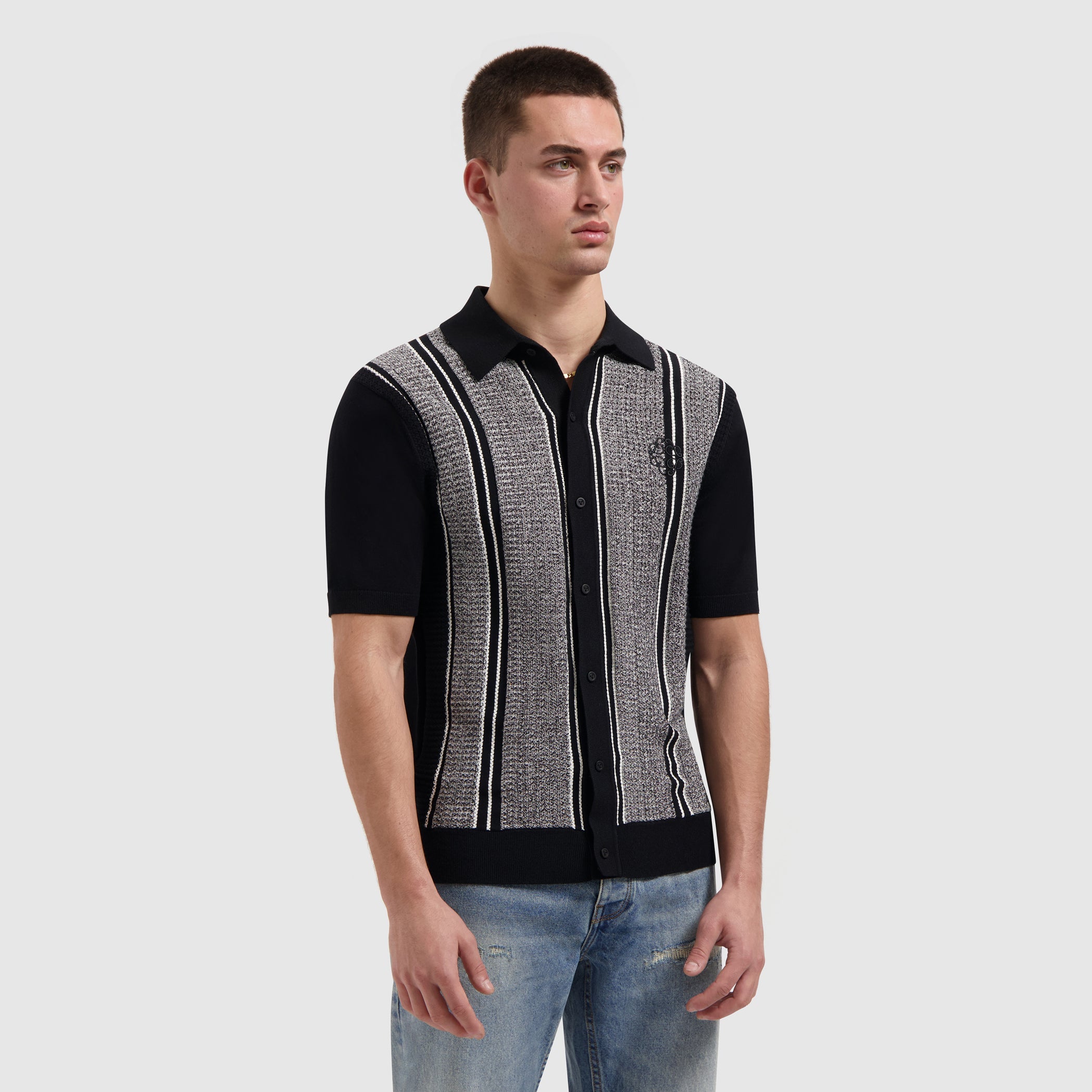 Pure Path Ripley Jacquard Knit Shirt - Black