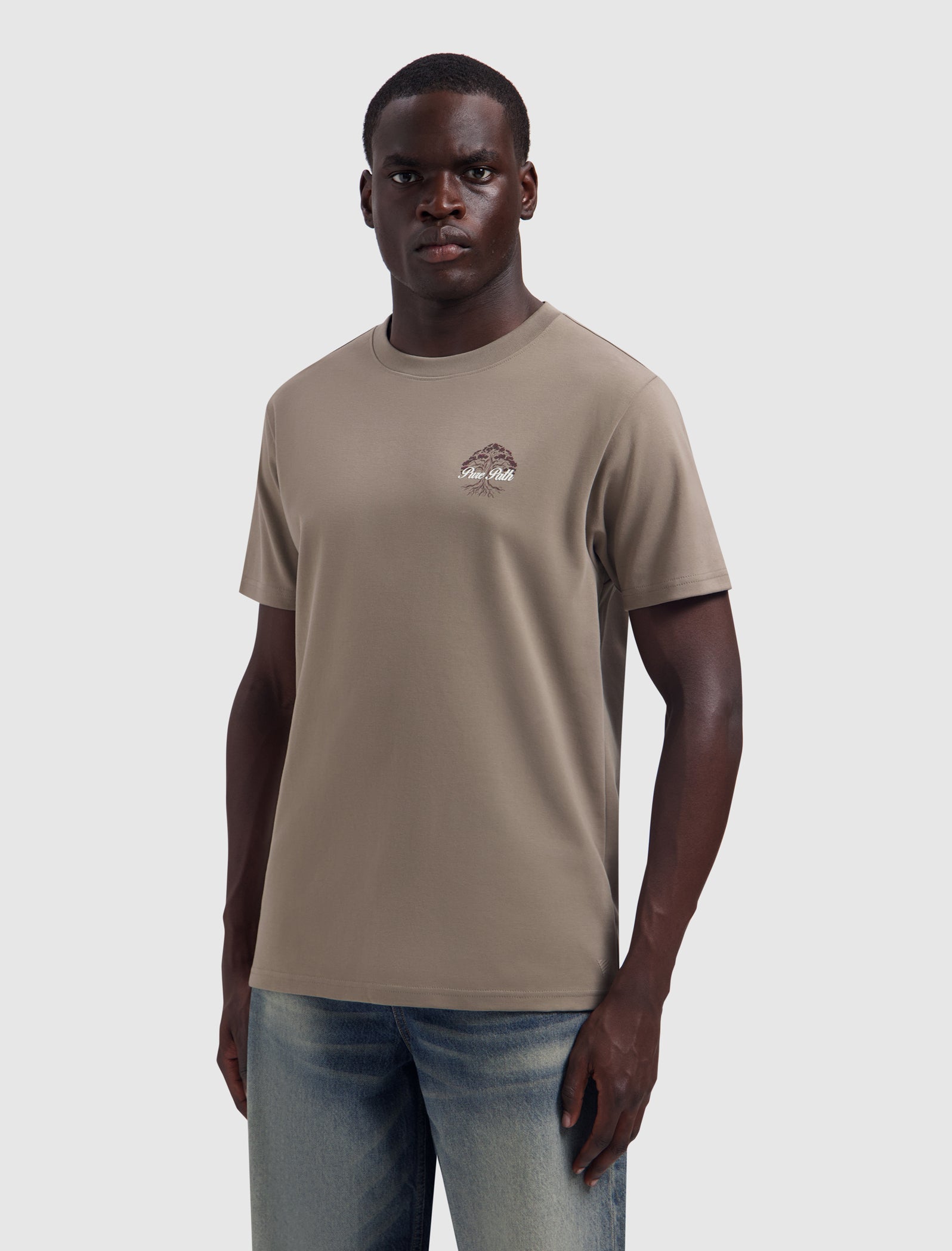 Pure Path Rooted Tree T-shirt- Taupe