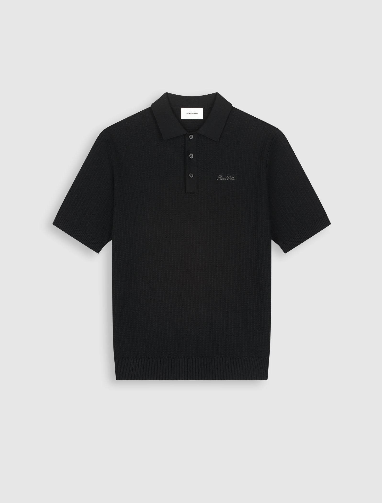 Pure Path Ladder Stitch Knit Polo - Black