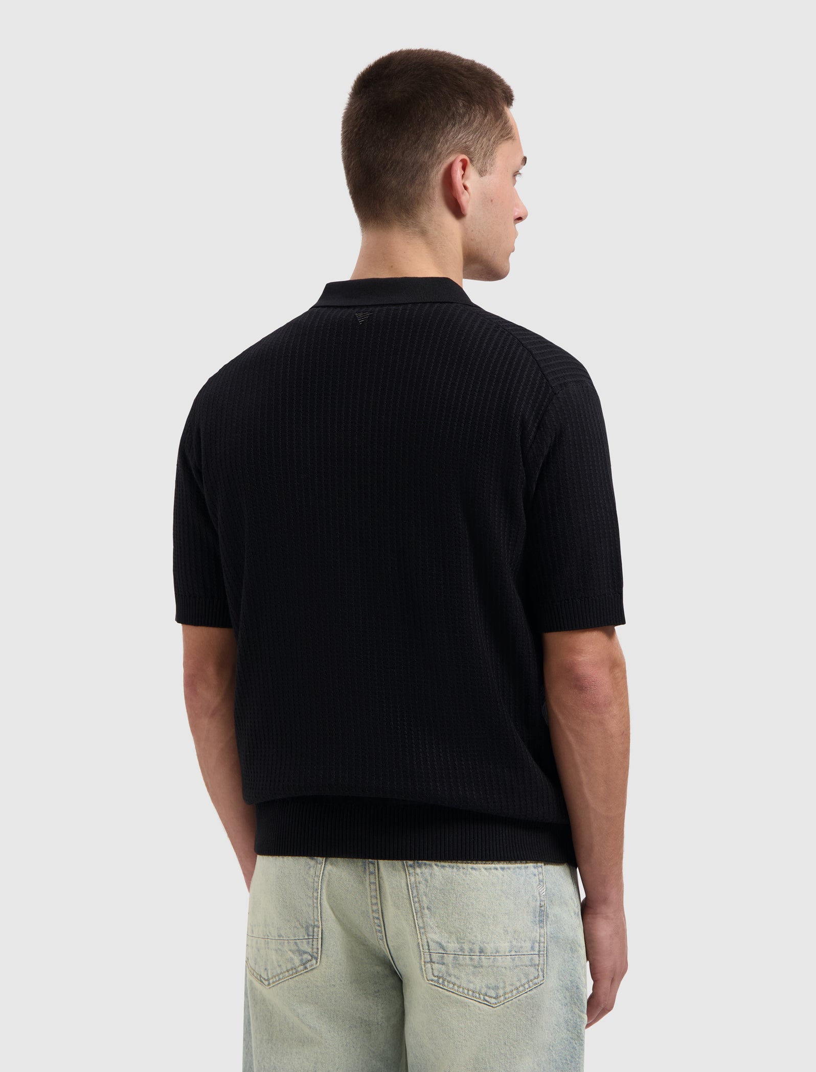 Pure Path Ladder Stitch Knit Polo - Black