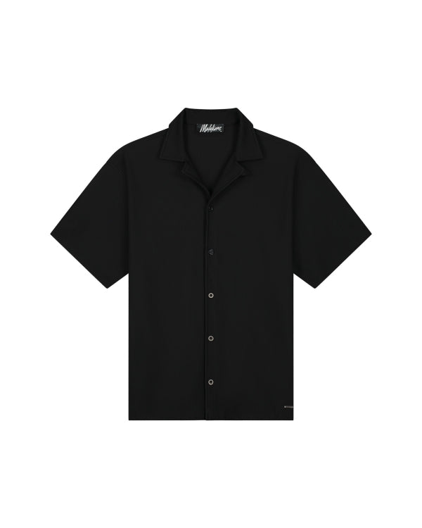 Malelions Men Ribbed Camp Collar Shirt- Black