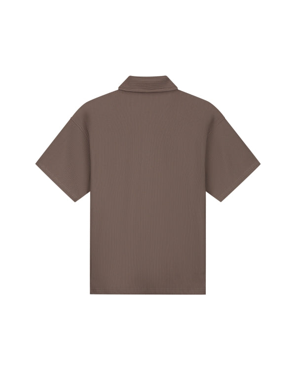 Malelions Men Ribbed Camp Collar Shirt- Brown