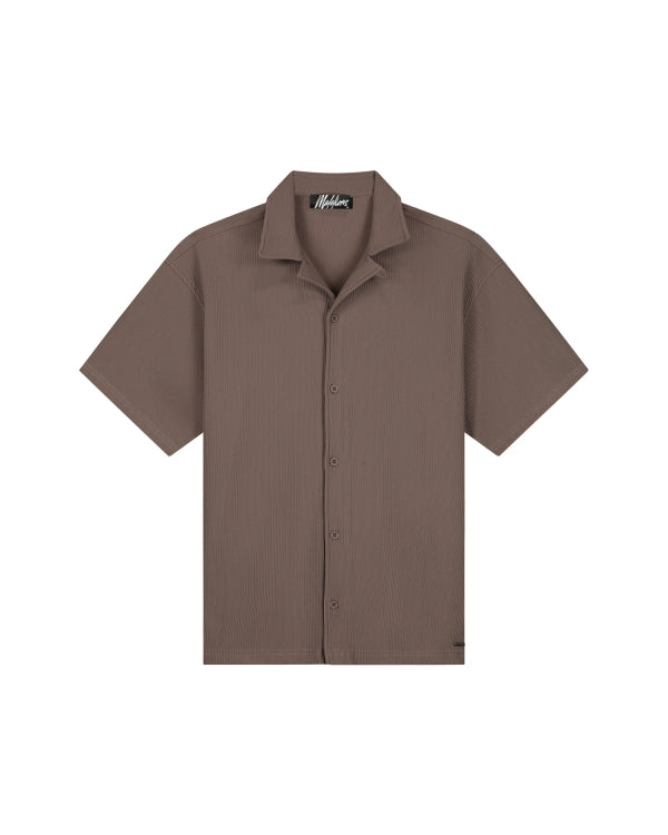 Malelions Men Ribbed Camp Collar Shirt- Brown