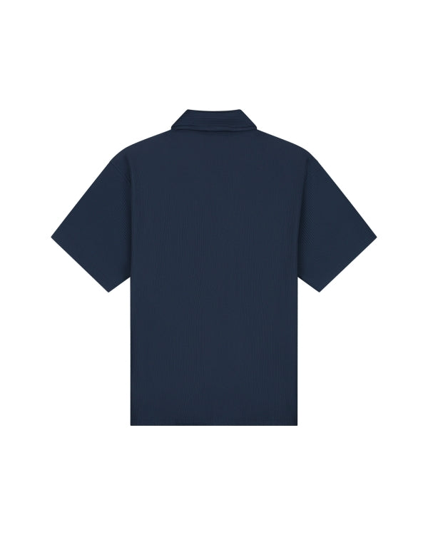 Malelions Men Ribbed Camp Collar Shirt- Navy