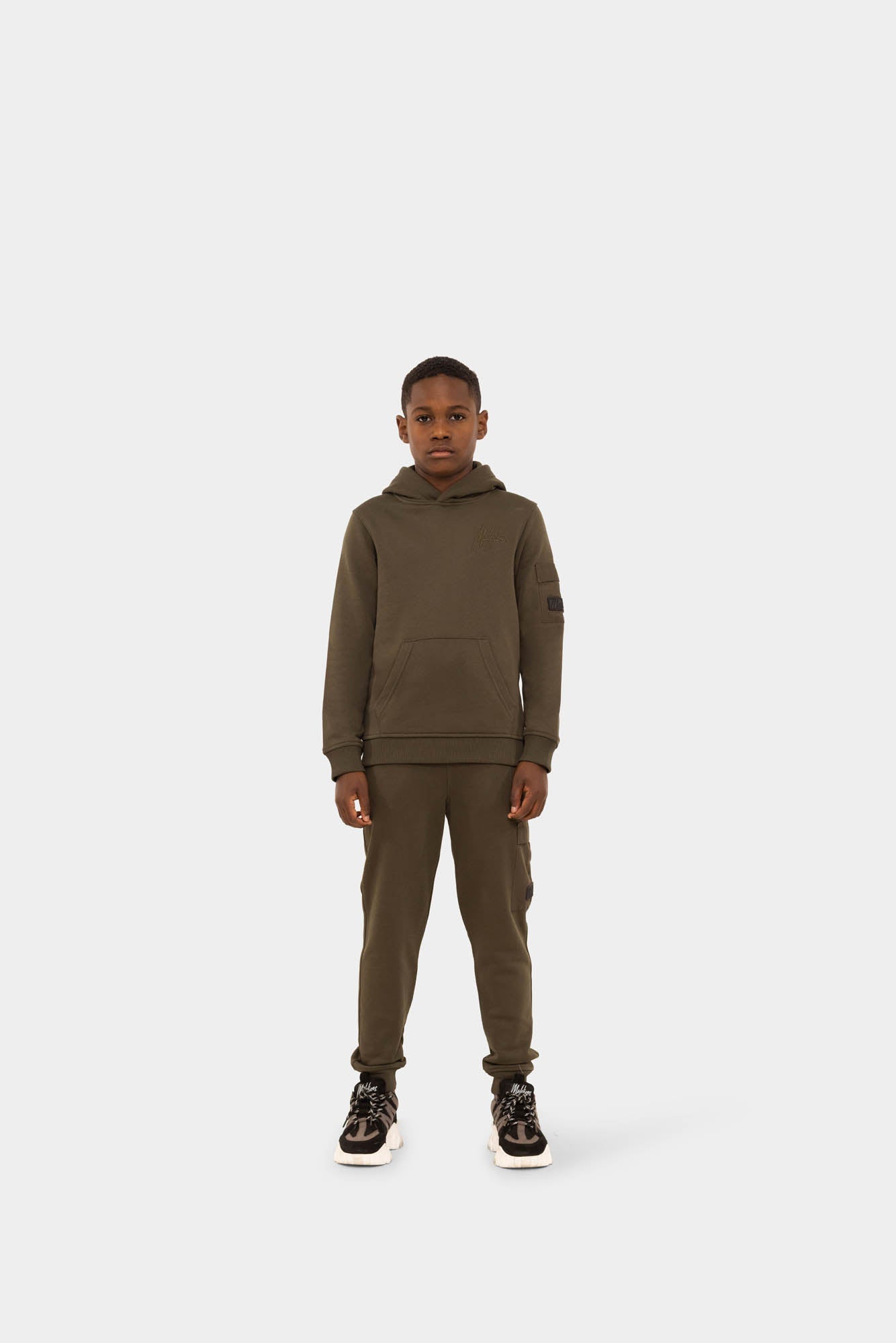 Malelions Junior Nylon Pocket Hoodie - Moss Green