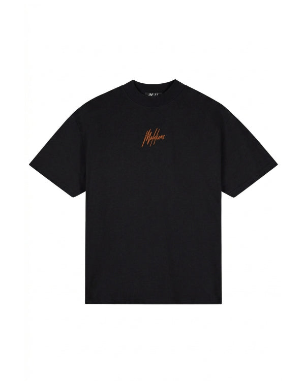 Malelions Men Oversized Striped Signature T-Shirt- Black