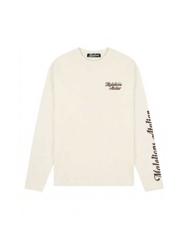 Malelions Men University Longsleeve T-Shirt- Off-White