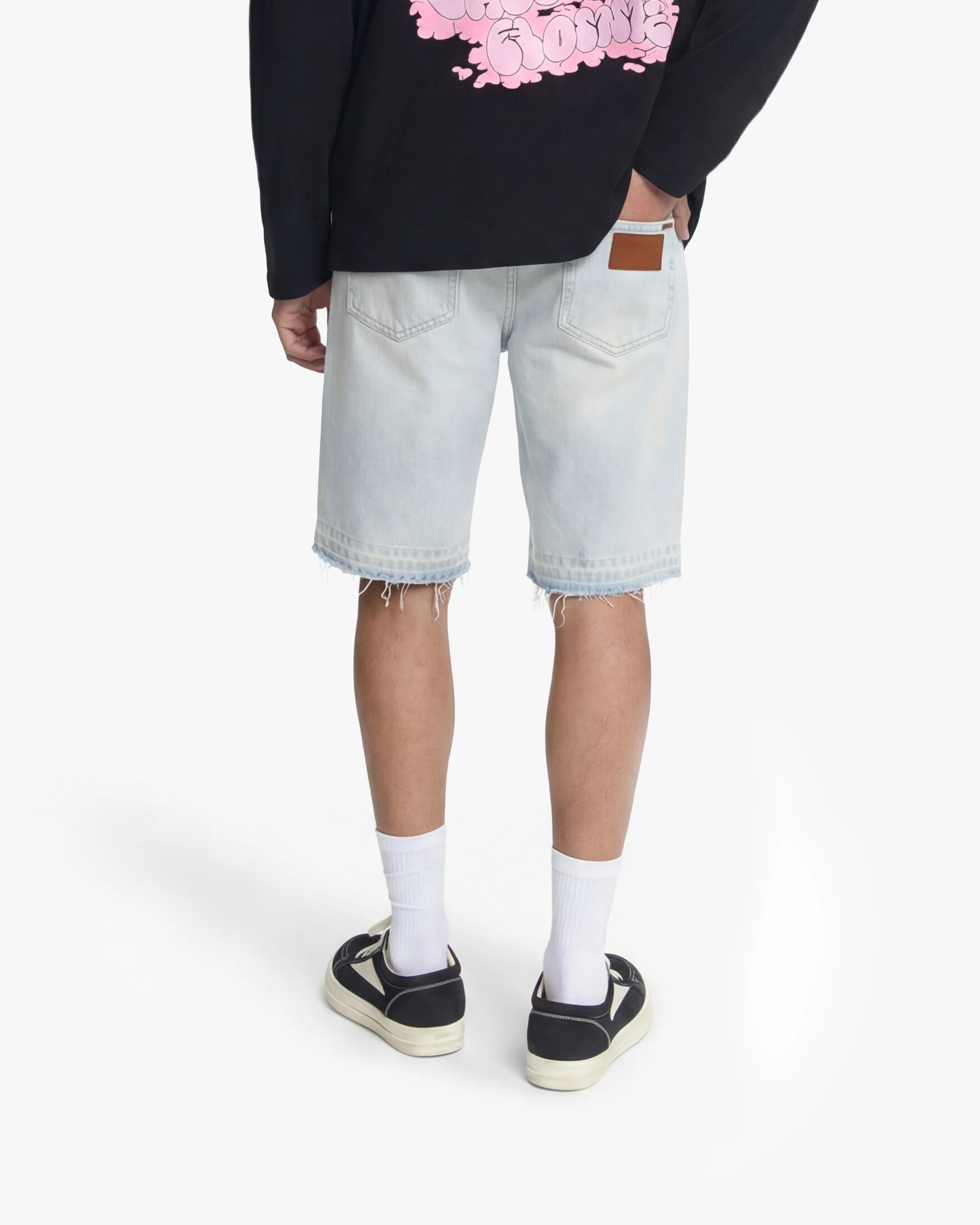 Croyez CD2 Stepped Hem Denim Shorts- Light Blue