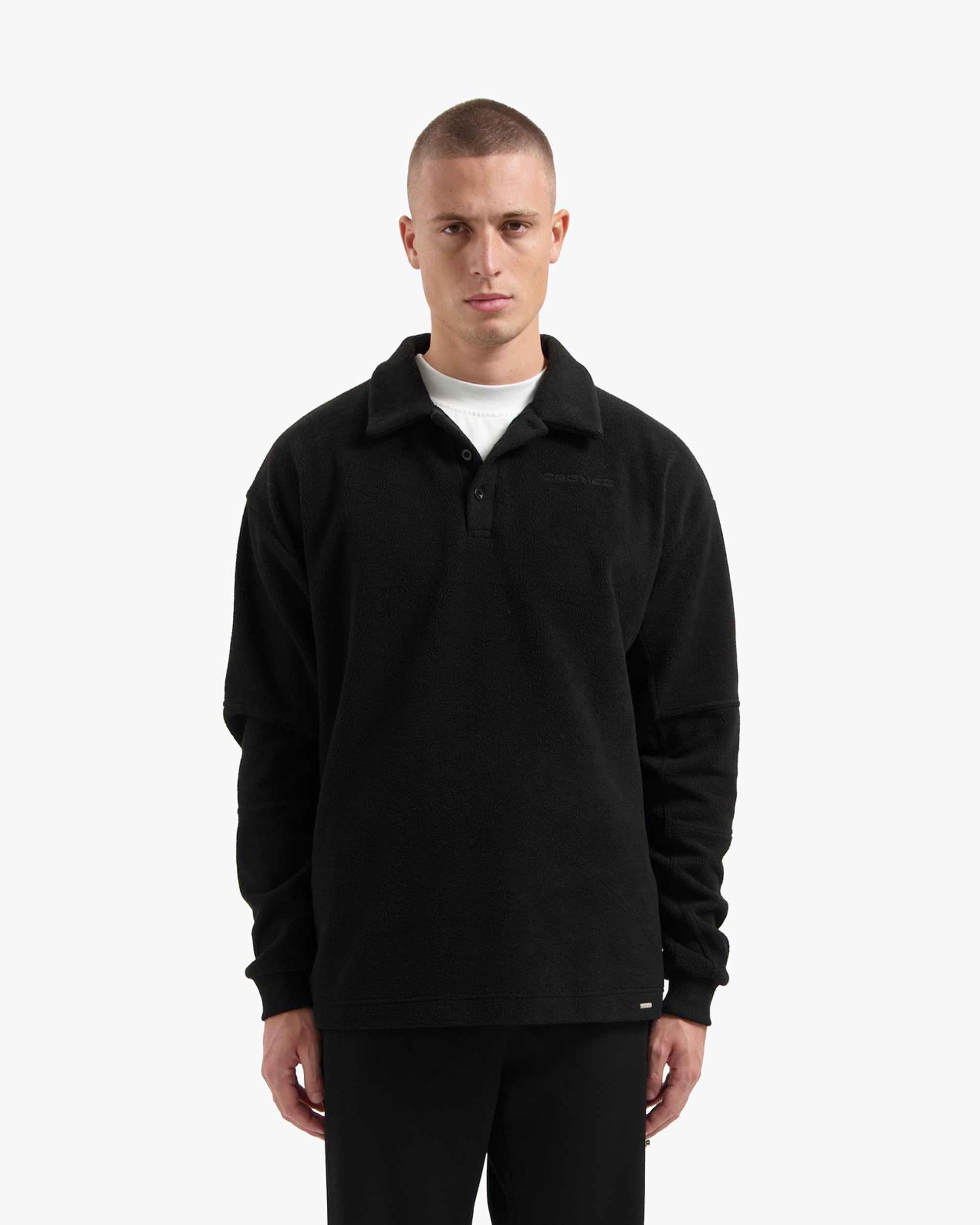 Croyez Fleece Polo Sweater- Black