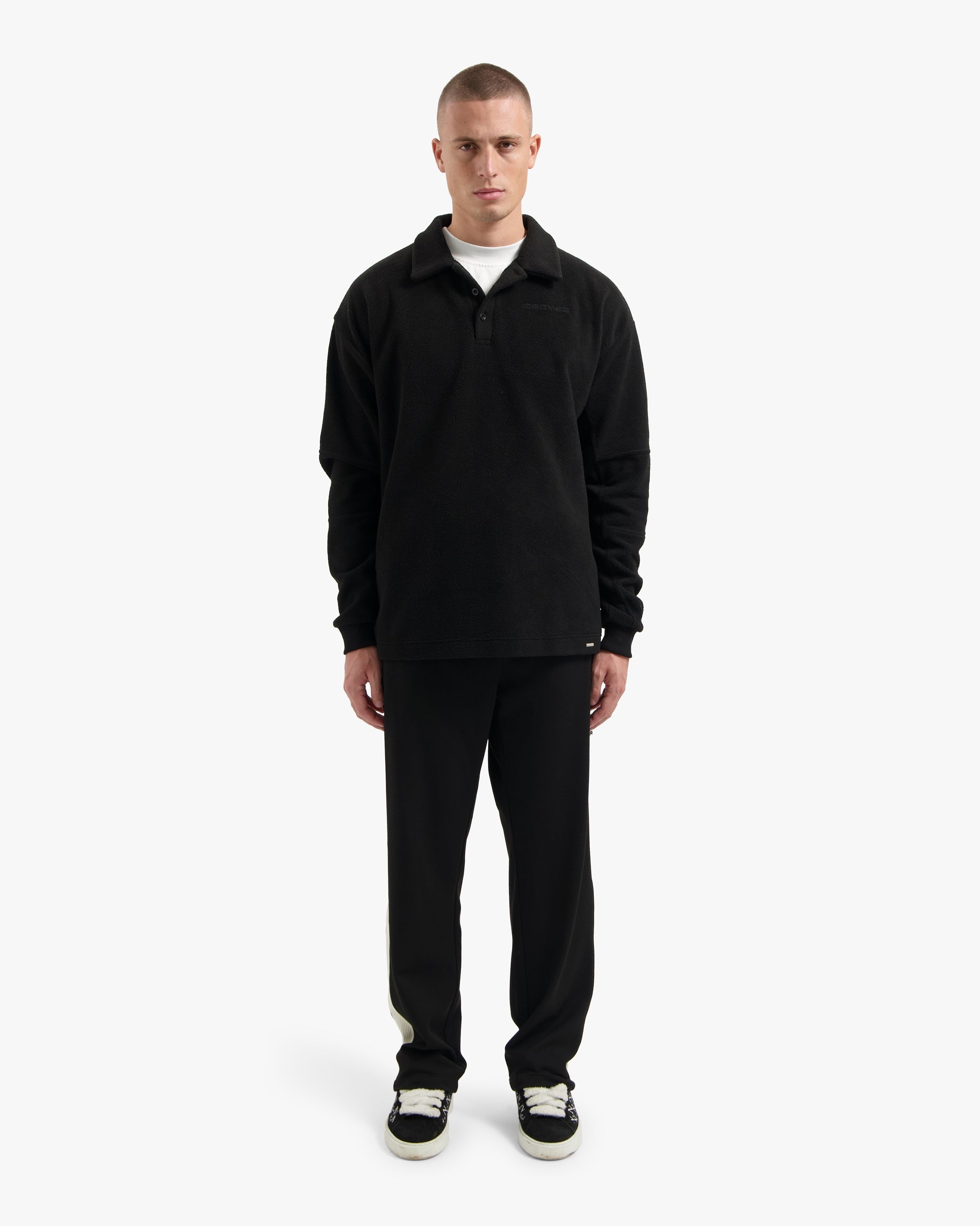 Croyez Fleece Polo Sweater- Black
