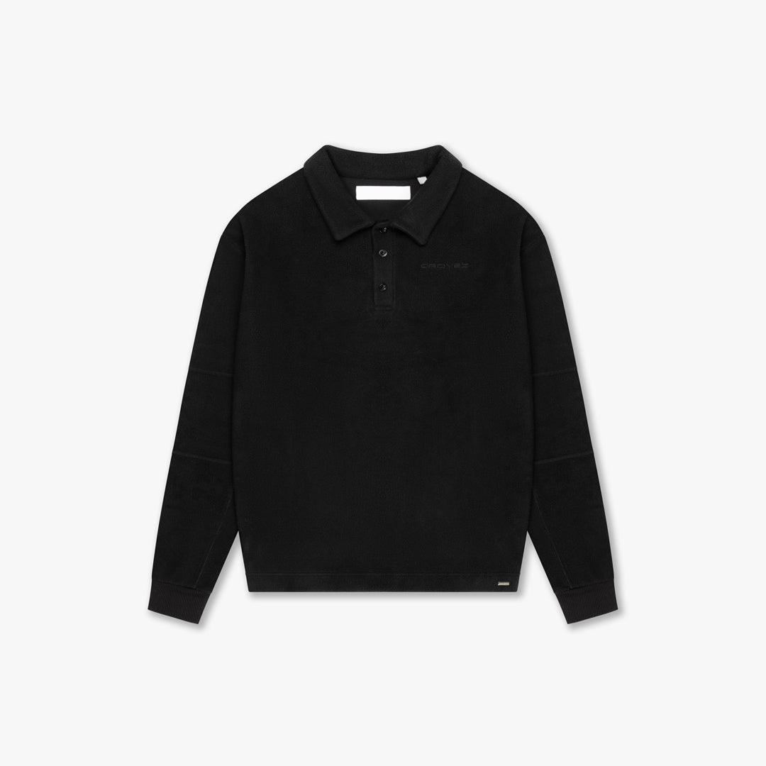 Croyez Fleece Polo Sweater- Black