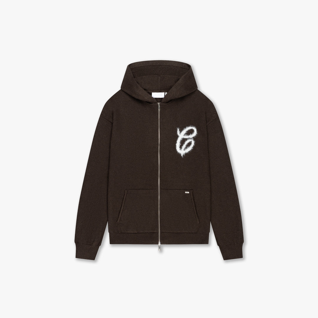 Croyez Fluffy Essence Knit Zip-Hoodie - Brown