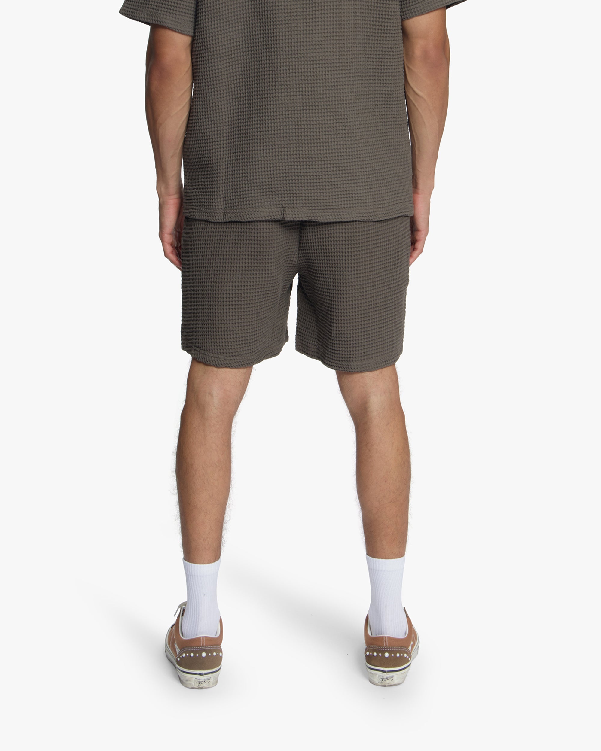 Croyez Initial Waffle Shorts- Washed Brown