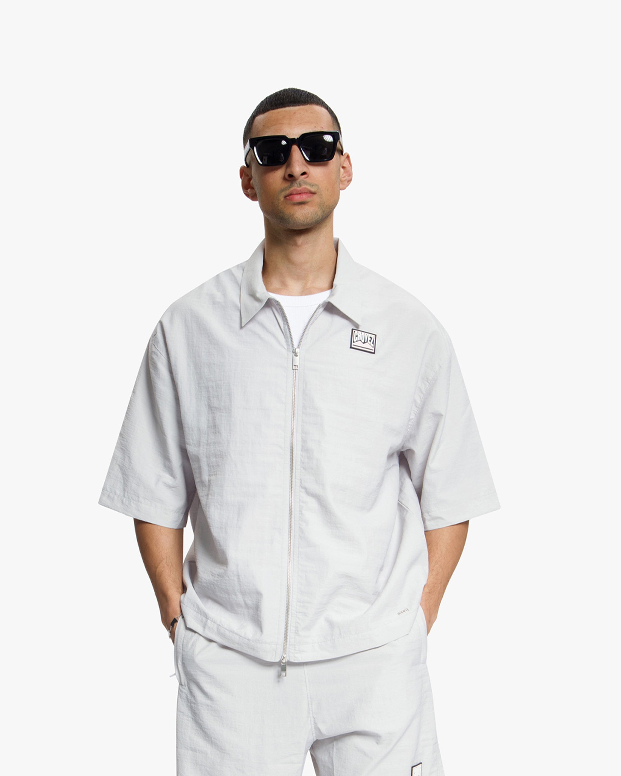 Croyez Crinkle Patch Shirt- Light Grey