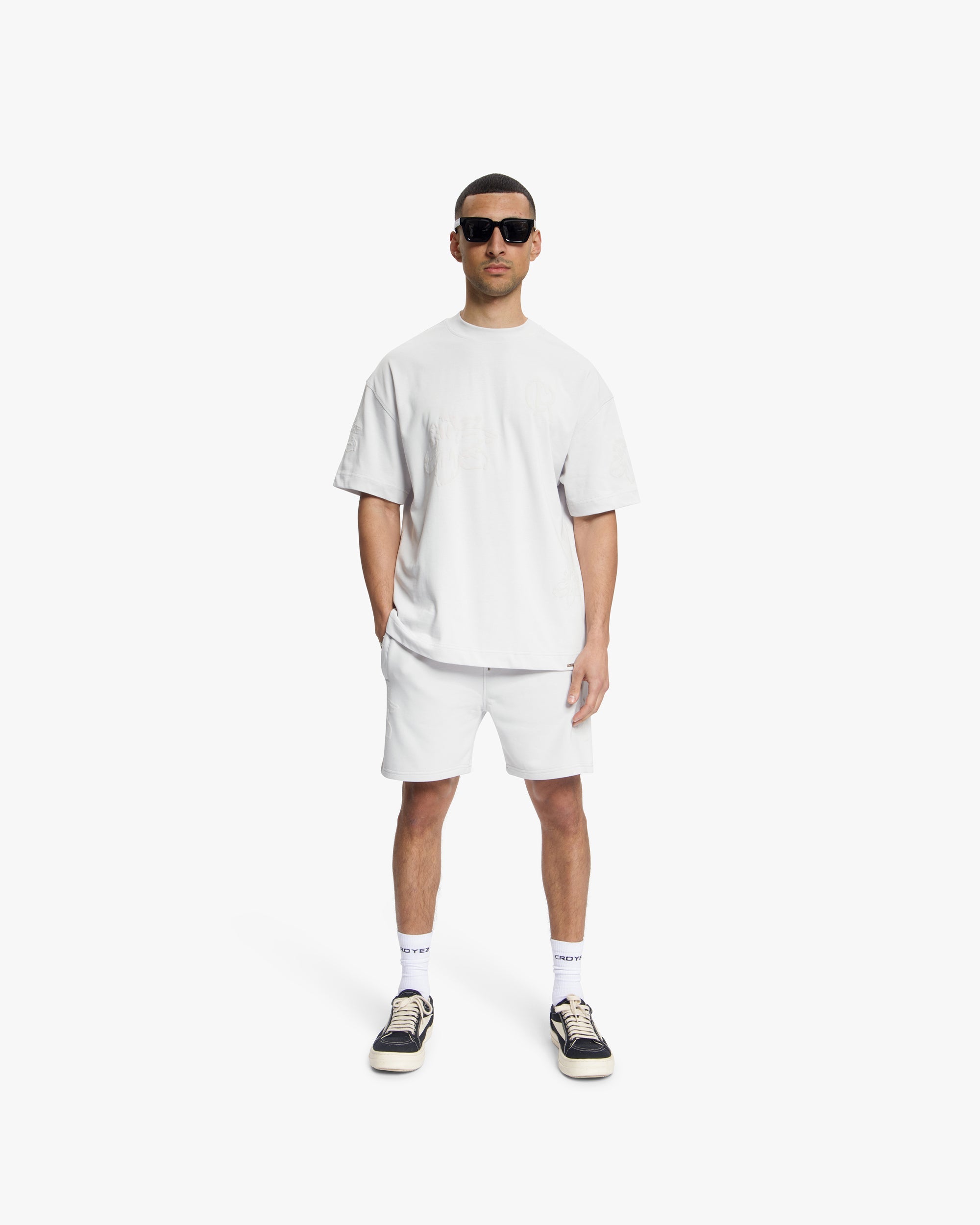 Croyez Initial Flower Shorts- Light Grey