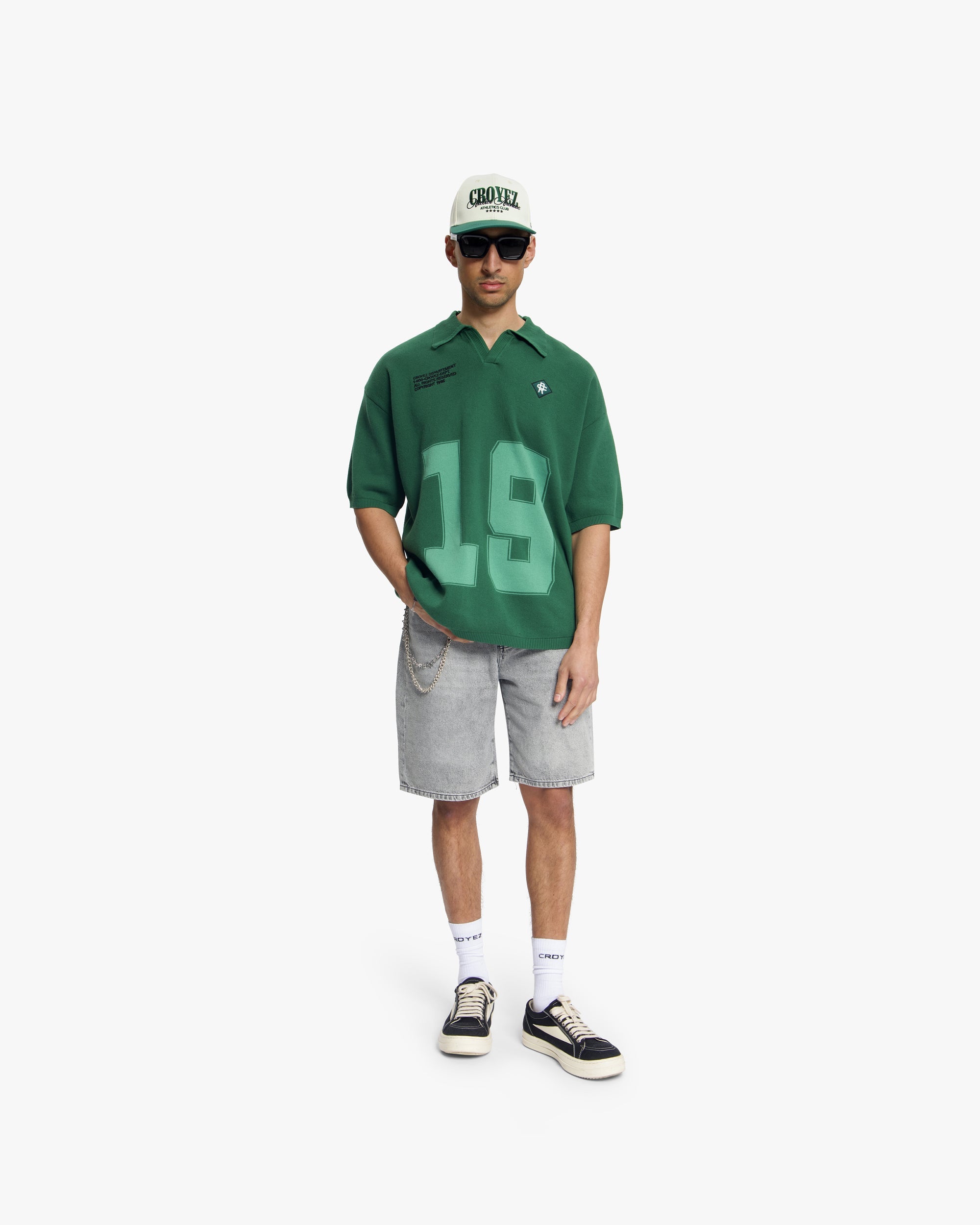 Croyez Nombre Knit Polo- Forest Green